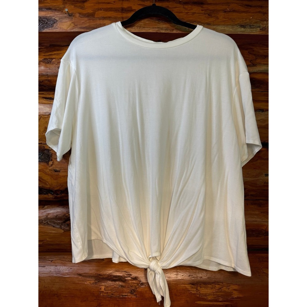White Tie-Front Short Sleeve Blouse Size XL
